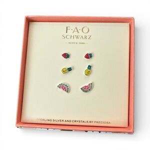FAO Schwarz Colorful Crystal Earrings Set
